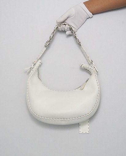 Selleria Half Moon Bag, &pound;120, Handbags, White, Leather, Front view